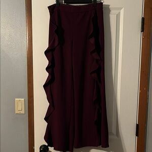 Bar III Deep Burgundy Ruffle Wide Leg Pants